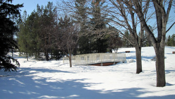 Картинка природа зима мостик снег деревья
