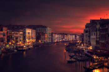обоя города, венеция , италия, огни, дома, канал