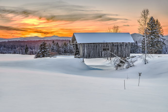Картинка природа зима закат дом