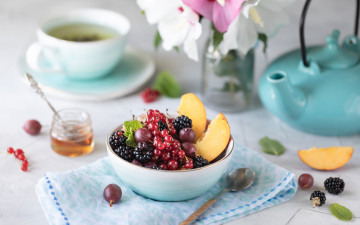 Картинка еда мюсли +хлопья ягоды завтрак фрукты гранола