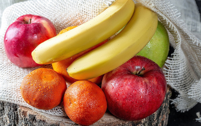 Обои картинки фото еда, фрукты,  ягоды, бананы, яблоки, мандарины