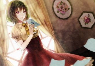 Картинка аниме touhou картины девушка платье взгляд письмо