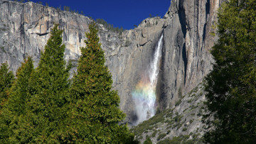 Картинка природа водопады скала деревья