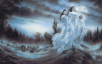 Картинка luis royo фэнтези кладбище призраки вампиры девушки