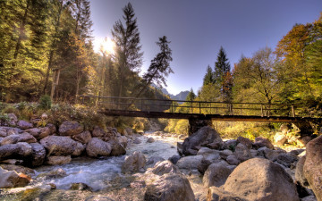 Картинка природа реки озера река камни мост