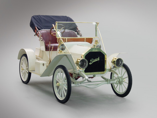 Обои картинки фото автомобили, классика, model, 10, touring, runabout, ретро, кабриолет, белый, 1908, buick