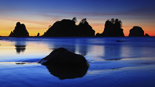 Обои картинки фото природа, побережье, океан, скалы, закат