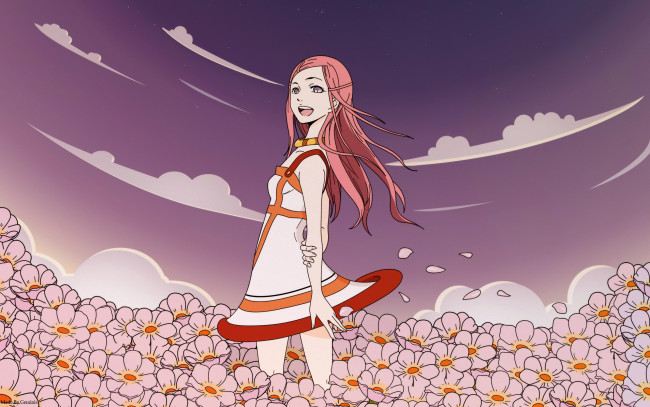 Обои картинки фото аниме, eureka, seven, цветы, небо, облака, anemone