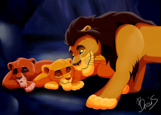 Картинка рисованные животные львы львята лев