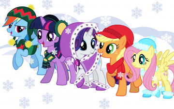 обоя мультфильмы, my little pony, фон, пони, снежинки
