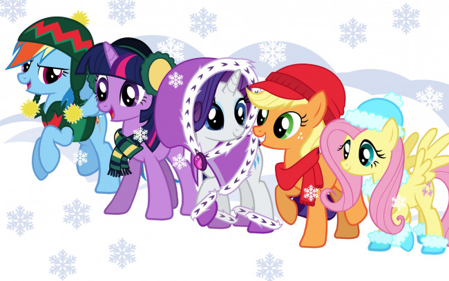 Обои картинки фото мультфильмы, my little pony, фон, пони, снежинки