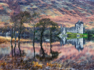Картинка разное развалины +руины +металлолом замок шотландия руины склоны холмов вода осень