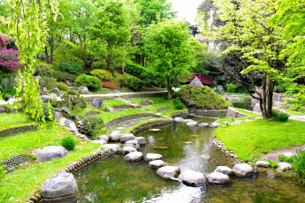 Картинка albert-kahn+japanese+gardens природа парк париж сад ручей кусты деревья камни