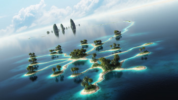 Картинка разное компьютерный+дизайн море небо облака вода острова пальмы