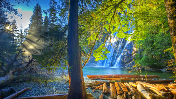 Картинка virgin+falls+tennessee+сша природа водопады virgin falls tennessee водопад река лес бревна лучи