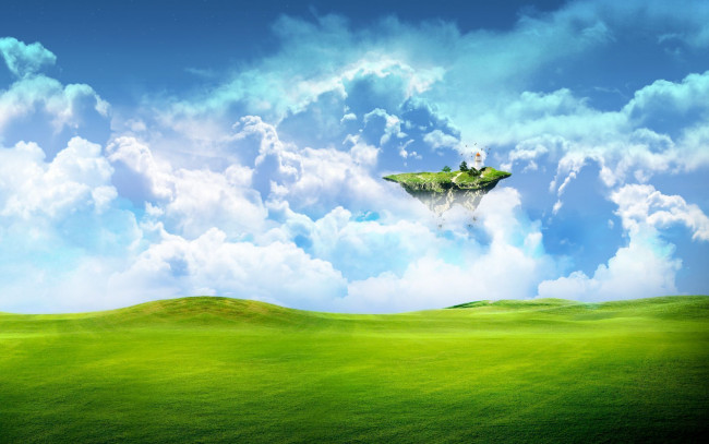 Обои картинки фото разное, компьютерный дизайн, зелень, трава, поле, фантастика, земля, облака, небо