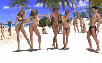 Картинка 3д+графика люди+ people пляж фон взгляд девушки
