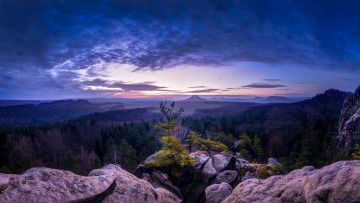Картинка природа горы закат панорама саксония деревья
