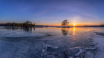 Картинка природа реки озера финляндия деревья лёд озеро закат