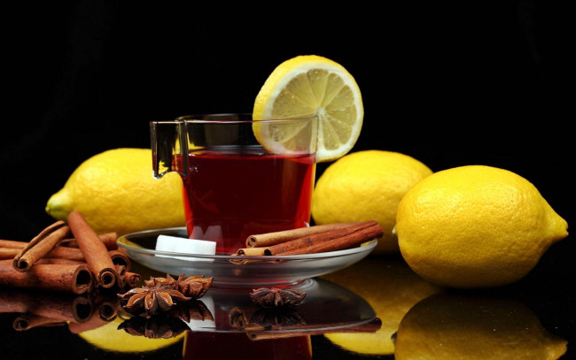 Обои картинки фото еда, напитки,  Чай, корица, чай, лимоны, бадьян, сахар