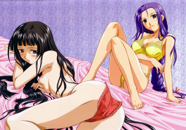 Обои картинки фото аниме, raimuiro senkitan, белье, девушки, кровать