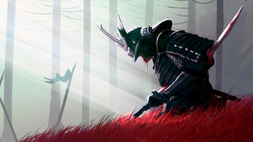 Картинка фэнтези люди samurai katana death armor fantasy weapon blood art helmet sword banner artwork spatter digital