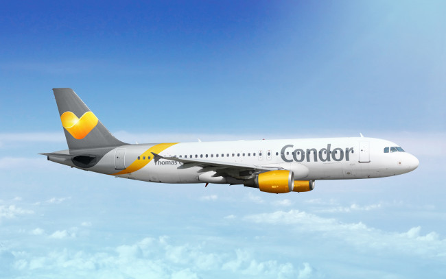 Обои картинки фото condor airbus a320-200, авиация, пассажирские самолёты, рейсовый, самолет, воздушный, лайнер, пассажирский
