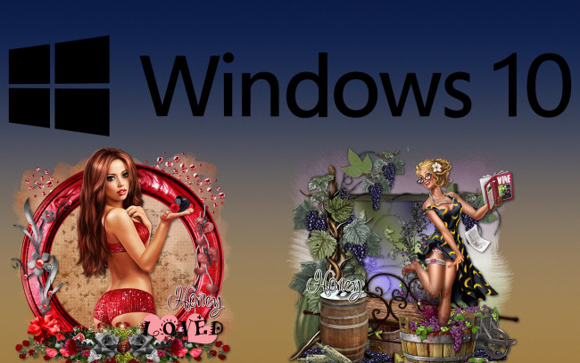 Обои картинки фото компьютеры, windows  10, девушки, фон, логотип, взгляд