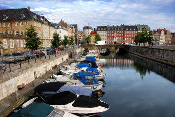 Картинка копенгаген города дания река катера дома столица