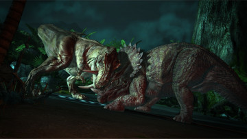 Картинка rex vs trike 3д графика animals животные