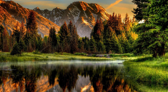 Обои картинки фото природа, реки, озера, отражение, река, лес, горы