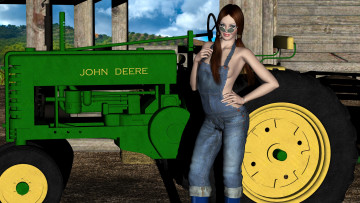 Картинка farmer`s+daughter 3д+графика people+ люди девушка взгляд трактор
