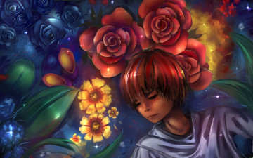 Картинка рисованные люди девушка цветы