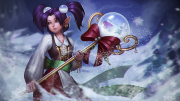 Картинка snowglobe+pearl видео+игры heroes+of+newerth девочка улыбка жезл метель снег