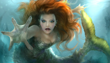 Картинка фэнтези русалки русалка взгляд волосы рука плавник хвост вода