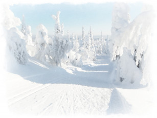 Картинка зимняя+дорога рисованное природа лес акварель зимняя лыжня зима