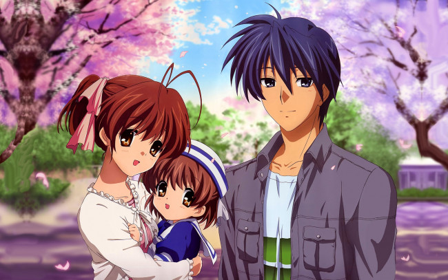 Обои картинки фото аниме, clannad, ребёнок, парень, семья, девушка, anime, art