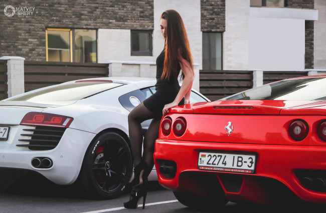 Обои картинки фото auto girl 14, автомобили, -авто с девушками, auto, ferrari, girl, красный