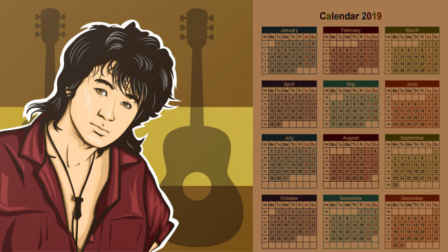 Обои картинки фото календари, рисованные,  векторная графика, цой, певец, взгляд, мужчина
