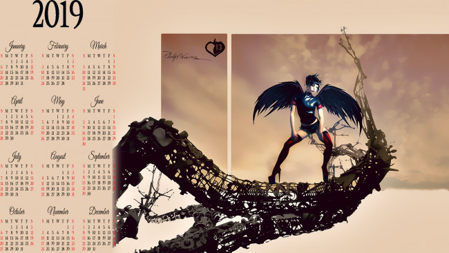 Обои картинки фото календари, фэнтези, сооружение, механизм, крылья, девушка