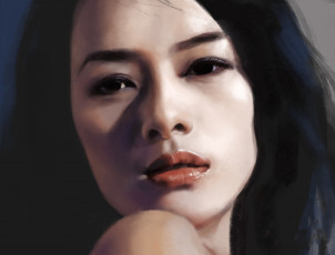 Картинка zhang+ziyi+by+qingyang+liu рисованное люди девушка фон взгляд