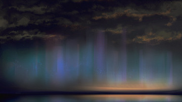 Картинка рисованное природа небо тучи северное сияние море