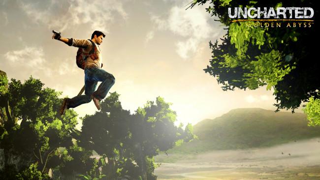 Обои картинки фото видео игры, uncharted,  golden abyss, джунгли, парень, прыжок