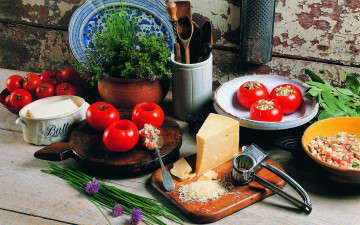 Картинка еда разное сыр лук зеленый зелень помидоры