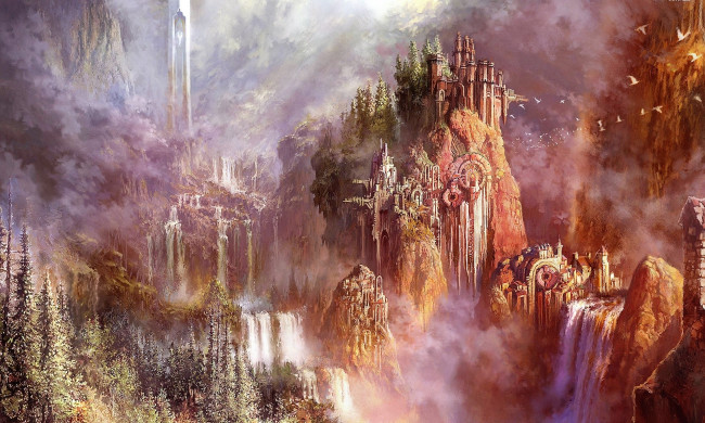 Обои картинки фото видео игры, aion,  the tower of eternity, горы, водопады, дворец