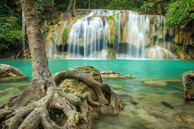 Обои картинки фото kanchanaburi waterfall, thailand, природа, водопады, kanchanaburi, waterfall