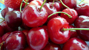 Картинка еда вишня черешня красный блестящий спелая