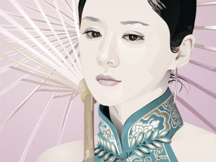Картинка векторная+графика девушки девушка взгляд зонтик азиатка