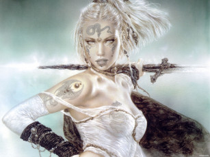 Картинка фэнтези _luis+royo sword girl art luis royo princess warrior fantasy tattoo white hair