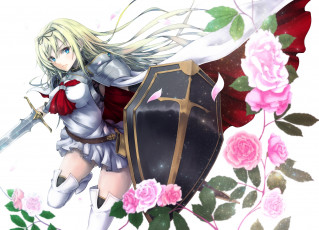 Картинка аниме оружие +техника +технологии sennen sensou aigis cornelia арт девушка щит меч розы ihara natsume